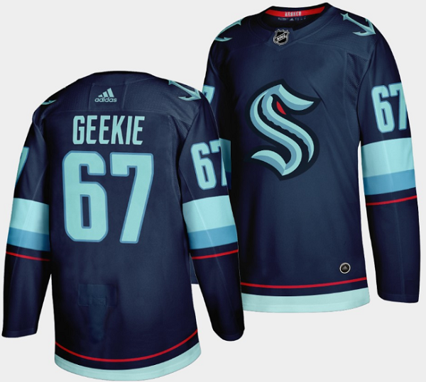 Men's Seattle Kraken #67 Morgan Geekie Navy Stitched Jersey Men's Seattle Kraken #67 Morgan Geekie Navy Stitched Jersey